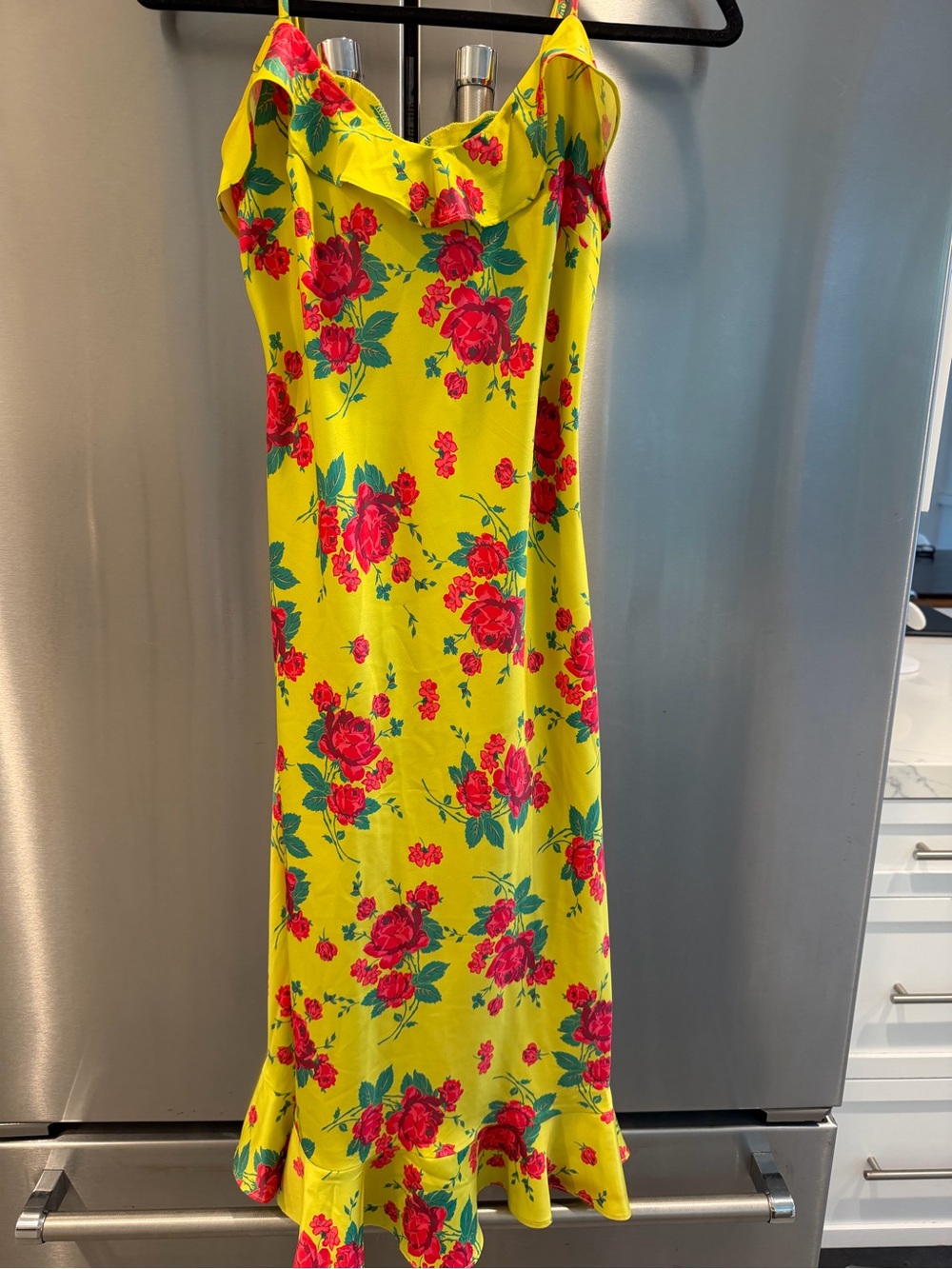 Betsey Johnson Yellow Slip Dress with Red Rose Print - Picture 2 of 2